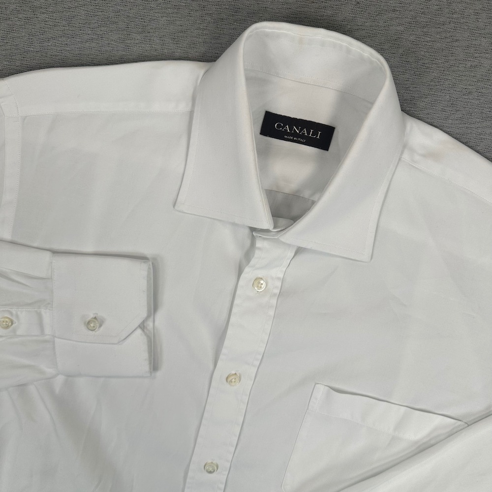Canali Dress Shirt Mens 15.5 39 White Cotton Long Sleeve Spread Collar Italy